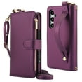 thumbnail image 1 of Decase Crossbody Wallet Case for Samsung Galaxy A14 5G RFID Blocking 6-Card Holder PU Leather Adjustable Shoulder Strap Zipper Pocket Metal Buckle Wristband Phone Case for Galaxy A14 5G,Deep Purple, 1 of 7