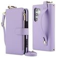 thumbnail image 1 of Decase Crossbody Wallet Case for Samsung Galaxy S21 Ultra 5G RFID Blocking 6-Card Holder Soft PU Leather Adjustable Shoulder Strap Zipper Pocket Metal Buckle Wristband Phone Case,Violet, 1 of 7