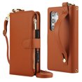 thumbnail image 1 of Decase Crossbody Wallet Case for Samsung Galaxy S22 Ultra 5G RFID Blocking 6-Card Holder Soft PU Leather Adjustable Shoulder Strap Zipper Pocket Metal Buckle Wristband Phone Case,Brown, 1 of 7