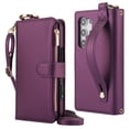 thumbnail image 1 of Decase Crossbody Wallet Case for Samsung Galaxy S22 Ultra 5G RFID Blocking 6-Card Holder Soft PU Leather Adjustable Shoulder Strap Zipper Pocket Metal Buckle Wristband Phone Case,Deep Purple, 1 of 7