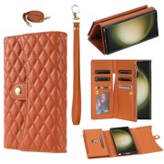 Decase Crossbody Wallet Case for Samsung Galaxy S23 FE,with Credit Card Slot Holder,Flip PU Leather Stand,Rugged Shockproof with Shoulder Strap & Wristb Body Protection Case Cover,Brown