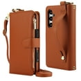 thumbnail image 1 of Decase Crossbody Wallet Case for Samsung Galaxy S23+ / S23 Plus RFID Blocking 6-Card Holder Soft PU Leather Adjustable Shoulder Strap Zipper Pocket Metal Buckle Wristband Phone Case,Brown, 1 of 7