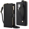 thumbnail image 1 of Decase Crossbody Wallet Case for Samsung Galaxy S23 Ultra 5G RFID Blocking 6-Card Holder Soft PU Leather Adjustable Shoulder Strap Zipper Pocket Metal Buckle Wristband Phone Case,Black, 1 of 7