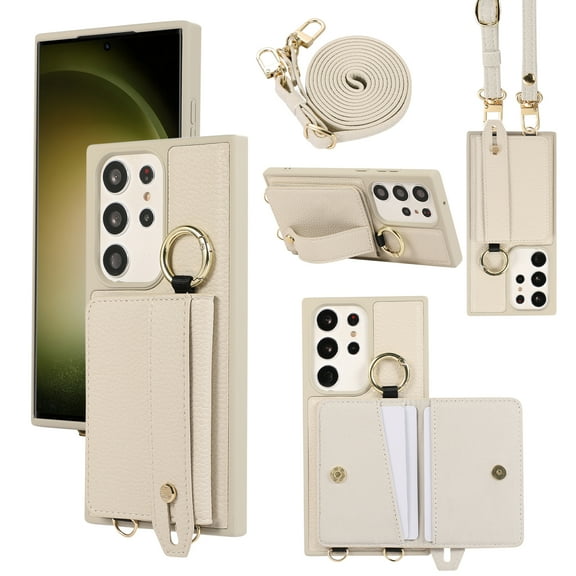 Decase Crossbody Wallet Case for Samsung Galaxy S23 Ultra, with Strap Adjustable Lanyard PU Leather Card Slot Purse Cover Protective Phone Case for Samsung Galaxy S23 Ultra 6.8 inch,White