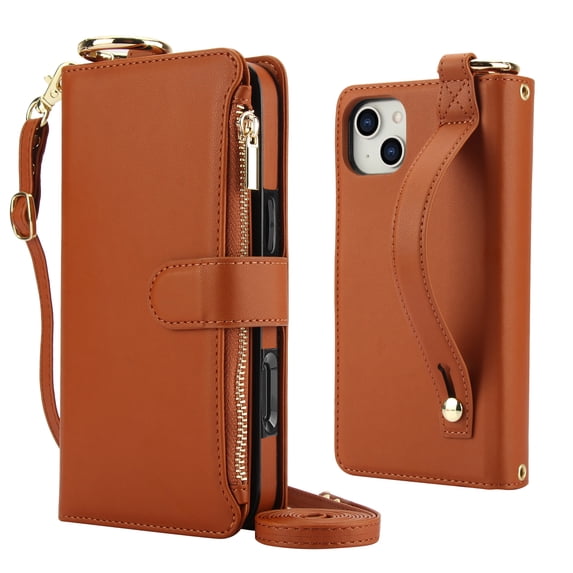 Decase Crossbody Wallet Case for iPhone 11 RFID Blocking 6-Card Holder Soft PU Leather Adjustable Shoulder Strap Zipper Pocket Metal Buckle Wristband Phone Case for iPhone 11,Brown
