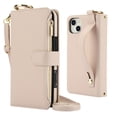 thumbnail image 1 of Decase Crossbody Wallet Case for iPhone 11 RFID Blocking 6-Card Holder Soft PU Leather Adjustable Shoulder Strap Zipper Pocket Metal Buckle Wristband Phone Case for iPhone 11,White, 1 of 7