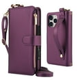 thumbnail image 1 of Decase Crossbody Wallet Case for iPhone 13 Pro RFID Blocking 6-Card Holder Soft PU Leather Adjustable Shoulder Strap Zipper Pocket Metal Buckle Wristband Phone Case for iPhone 13 Pro,Deep Purple, 1 of 7
