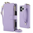 thumbnail image 1 of Decase Crossbody Wallet Case for iPhone 15 Pro Max RFID Blocking 6-Card Holder Soft PU Leather Adjustable Shoulder Strap Zipper Pocket Metal Buckle Wristband Phone Case for iPhone 15 Pro Max,Violet, 1 of 7