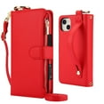 thumbnail image 1 of Decase Crossbody Wallet Case for iPhone 15 RFID Blocking 6-Card Holder Soft PU Leather Adjustable Shoulder Strap Zipper Pocket Metal Buckle Wristband Phone Case for iPhone 15,Red, 1 of 7