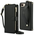 thumbnail image 1 of Decase Crossbody Wallet Case for iPhone 8 Plus/7 Plus RFID Blocking 6-Card Holder Soft PU Leather Adjustable Shoulder Strap Zipper Pocket Metal Buckle Wristband Phone Case 5.5",Black, 1 of 7