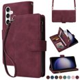 thumbnail image 1 of Decase Crossbody Zipper Wallet Case for Samsung Galaxy Z Fold 5 5G,Credit Card Slot Holder Stand,Flip PU Leather Shoulder Strap Rugged Shockproof Full Body Protection Case Cover,Winered, 1 of 6