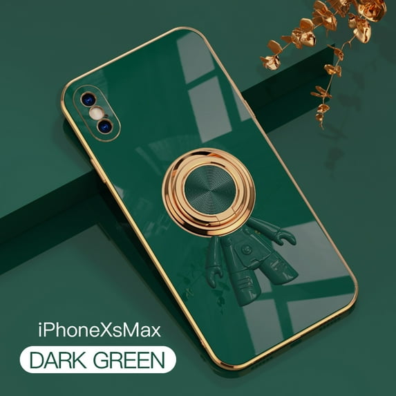 Decase Cute Case for iPhone XS Max Ultra Slim Three-Dimensional Astronaut Hidden Kickstand Finger Ring Gold Plating Shockproof Case For iPhone XS Max,Darkgreen