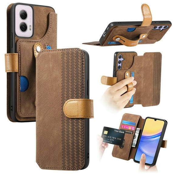 Decase Fashion Anti-Scratch Case for Moto G Power 5G 2024 Shockproof Wallet Cover with RFID Blocking Wrist Strap Flip Credit Card Holder Slot, Folio PU Leather+TPU Bumper Back Cover,Brown