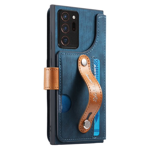 Decase Fashion Anti-Scratch Case for Samsung Galaxy Note 20 Ultra Shockproof Wallet Cover with RFID Blocking Wrist Strap Flip Credit Card Holder Slot, Folio PU Leather+TPU Bumper Back Cover,Blue