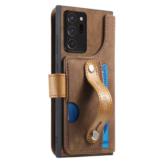 Decase Fashion Anti-Scratch Case for Samsung Galaxy Note 20 Ultra Shockproof Wallet Cover with RFID Blocking Wrist Strap Flip Credit Card Holder Slot, Folio PU Leather+TPU Bumper Back Cover,Brown