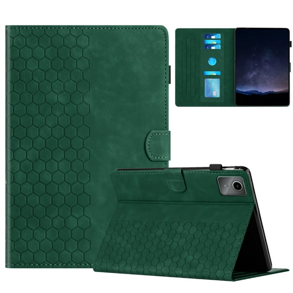 Decase Fashion Embossed Leather Tablet Case for Lenovo Tab M11 11 inch 2024 Case,PU Leather Folio Magnetic Cover Card Holder with Pen Holder,Green