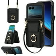 thumbnail image 1 of Decase Fashion Hybrid Phone Case Compatible with Motorola Razr 2024 Wallet Cover with Ring Crossbody Wrist Strap Lanyard Credit Card Holder Slot Fits for Motorola Razr 2024 Women Men,Black, 1 of 9