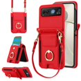thumbnail image 1 of Decase Fashion Hybrid Phone Case Compatible with Motorola Razr 40 Wallet Cover with Ring Crossbody Wrist Strap Lanyard Credit Card Holder Slot Fits for Motorola Razr 40 2023 Women Men,Red, 1 of 9