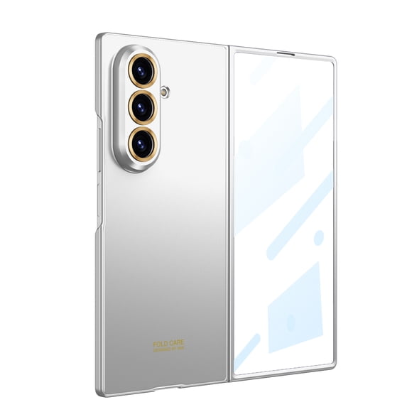 Decase Fashion Rugged Hard PC Case for Samsung Galaxy Z Fold7,Ultra-Thin and Lightweight Cover with Tempered Glass Screen Protector,Glossy Anti-Fingerprint Frame Shockproof Full Body Case,Silver