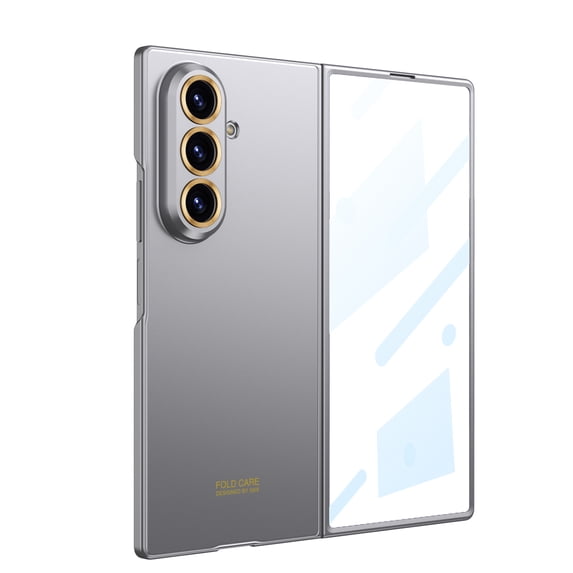 Decase Fashion Rugged Hard PC Case for Samsung Galaxy Z Fold7,Ultra-Thin and Lightweight Cover with Tempered Glass Screen Protector,Glossy Anti-Fingerprint Frame Shockproof Full Body Case,Gray
