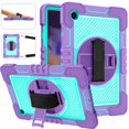 thumbnail image 1 of Decase For Galaxy Tab A8 10.5 inch X200 X205 X207,Shockproof Silicone 360 Rotating Hand Strap Kickstand Shoulder Starp Protector Case Cover,Purple+Mint, 1 of 9