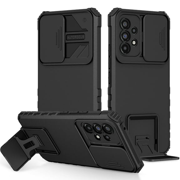Decase For Samsung Galaxy A53 5G (6.5 inch) Case,Slim Shockproof Kickstand Slide Camera Lens Protector Case Cover,Black