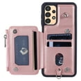 thumbnail image 1 of Decase For Samsung Galaxy A54 5G,Wallet Case PU Leather Shockproof Phone Shell Detachable Lanyard & Wrist Strap,Magnetic Buckle Back Cover Zipper Wallet Card Holder Pocket for Galaxy A54 5G,Rosegold, 1 of 9