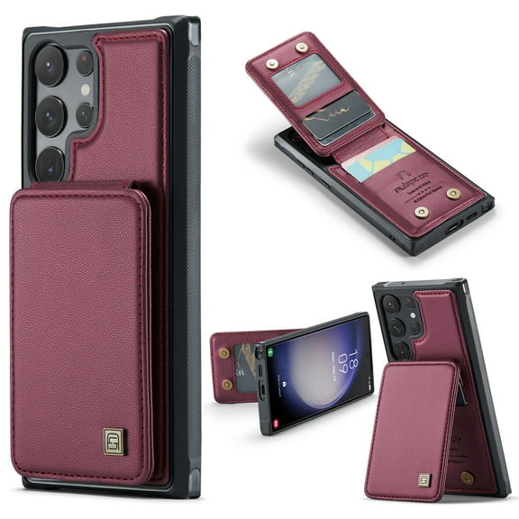 Decase For Samsung Galaxy S22 Case with Card Holder, Samsung S22 Wallet Case for Women Men with RFID Blocking, Durable Leather Kickstand Shockproof Case for Galaxy S22 5G,Red