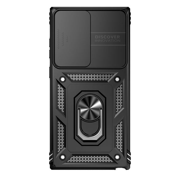 Decase For Samsung Galaxy S23 Ultra 6.8 inch Case with Built-in 360° Rotating Ring Stand,Magnetic Shockproof with Slide Camera Lens Protector Cover,Black