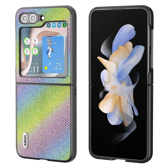 Decase For Samsung Galaxy Z Flip 5 Phone Fashionable Glitter Case,Luxury Durable Sparkly Bling Diamond Hard Back Cover Shockproof PU Frame Case Shell Anti-Slip Impact Protective Phone Cover,Rainbow