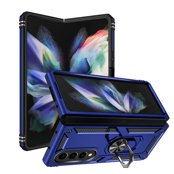 Decase For Samsung Galaxy Z Fold4,Shockproof Magnetic Metal Rotating Ring Holder Stand Protector Case Cover,Blue