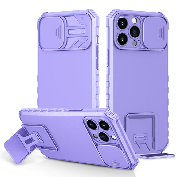 Decase For iPhone 11 Pro Max,Slim Shockproof Soft TPU Slide Lens Protector with Telescopic Stand Case Cover,Purple