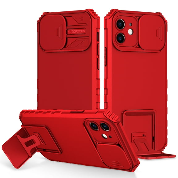 Decase For iPhone 12 (6.1 inch) Case,Slim Shockproof Kickstand Slide Camera Lens Protector Soft TPU Cover,Red