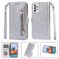 thumbnail image 1 of Decase Galaxy A32 5G Bling Wallet Phone Case  Sparkle Magnetic Clasp PU Leather Purse Folio Flip Cover with Strap Zipper Pocket for Samsung Galaxy A32 5G,Silver, 1 of 5