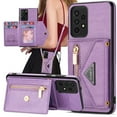 thumbnail image 1 of Decase for Galaxy A53 5G Crossbody Wallet Case with Card Holder for Women,Leather Magnetic Zipper Purse Back Case with Card Slot Kickstand Shoulder Strap, Purple, 1 of 5