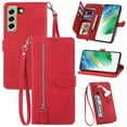 thumbnail image 1 of Decase Galaxy S21 FE 5G Cover, Soft TPU Back Shockproof Zipper Card Slots Wallet Slim Folding Stand Embossed Pattern Flip Full Body Protective Cover for Samsung Galaxy S21 FE 5G 6.4" 2022, Red, 1 of 8