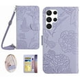 thumbnail image 1 of Decase Galaxy S22 Ultra Wallet Case, Slim 3D Butterfly Flower Embossed Pattern Adjustable Shoulder Strap Folding Kickstand Cards Slots Wallet Case Cover for Samsung Galaxy S22 Ultra,Lightpurple, 1 of 8
