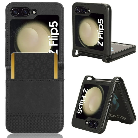 Decase Galaxy Z Flip 5 Case,Samsung Galaxy Z Flip 5 Shockproof Slim Fit Luxury PU Leather Wallet Protective Phone Case Card Slot Pocket Purse Women Man Cover Case for Samsung Galaxy Z Flip 5 5G,Black