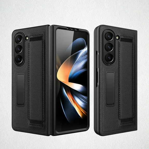 Decase for Galaxy Z Fold 5 Case with Wristband & Kickstand & Screen Protector, Shockproof Sturdy PC Full Body Protective Phone Case Cover for Samsung Galaxy Z Fold 5 5G,Black