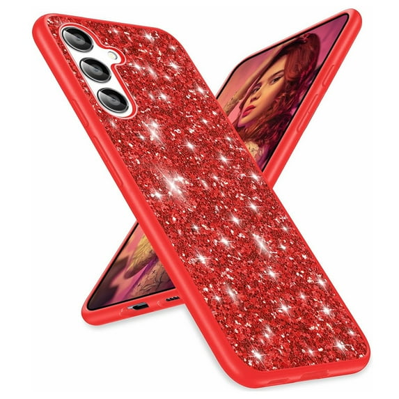 Decase Glitter Case for Samsung Galaxy A35 5G,Ultra Thin Slim Galaxy A35 Case Bling Sparkle Diamond Shockproof Protective Cover Case for Women Girls,Red