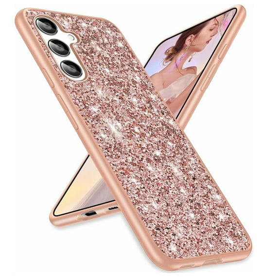 Decase Glitter Case for Samsung Galaxy A35 5G,Ultra Thin Slim Galaxy A35 Case Bling Sparkle Diamond Shockproof Protective Cover Case for Women Girls,Rosegold