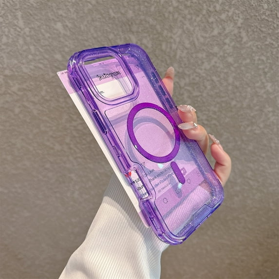 Decase Glitter Magnetic Shockproof Clear Case Compatible with iPhone 13,Military-Grade Anti-Scratch Sparkle Protective Back Cover with Hard PC+TPU Hybrid,Support Wireless Charging,Clearpurple