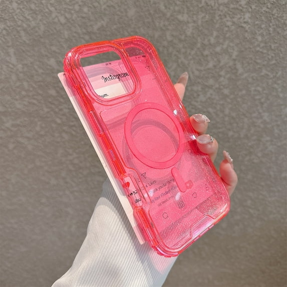 Decase Glitter Magnetic Shockproof Clear Case Compatible with iPhone 13,Military-Grade Anti-Scratch Sparkle Protective Back Cover with Hard PC+TPU Hybrid,Support Wireless Charging,Clearpink