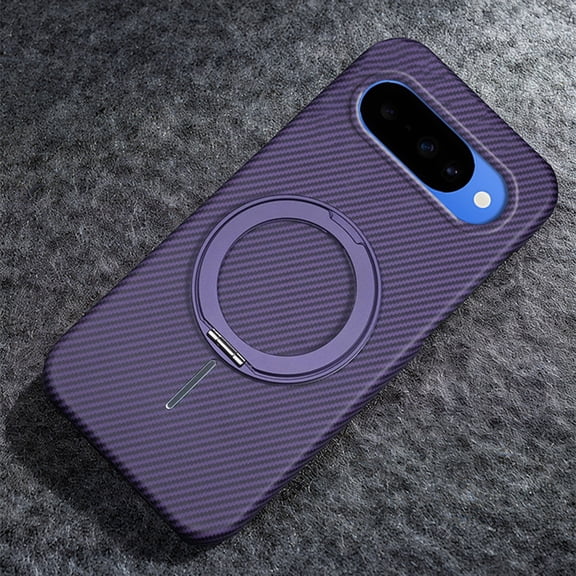 Decase for Google Pixel 10 /10 Pro Case,Magnetic Shockproof Hard PC Heat-Dissipation Back Cover,Slim Matte Carbon Fiber Texture Ring Stand Cover,Purple