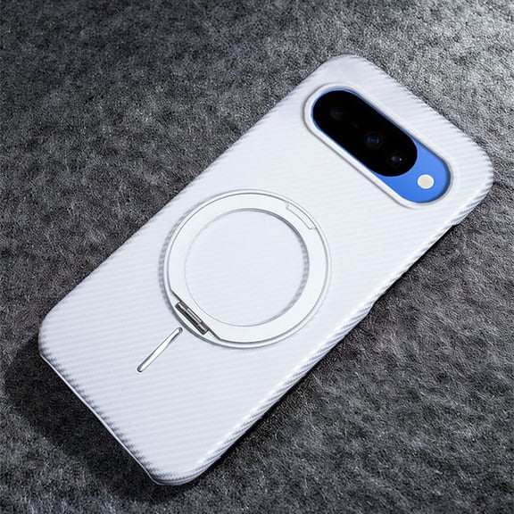 Decase for Google Pixel 10 /10 Pro Case,Magnetic Shockproof Hard PC Heat-Dissipation Back Cover,Slim Matte Carbon Fiber Texture Ring Stand Cover,White
