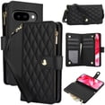 thumbnail image 1 of Decase for Google Pixel 7A Wallet Phone Case with Crossbody Lanyard Strap&Wrist Strip,Shockproof Stylish Zipper Pockets Case with Card Slots+Cash Slots,PU Leather Folio Book Design,Black, 1 of 9