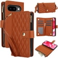 thumbnail image 1 of Decase for Google Pixel 7A Wallet Phone Case with Crossbody Lanyard Strap&Wrist Strip,Shockproof Stylish Zipper Pockets Case with Card Slots+Cash Slots,PU Leather Folio Book Design,Brown, 1 of 9