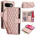 thumbnail image 1 of Decase for Google Pixel 7A Wallet Phone Case with Crossbody Lanyard Strap&Wrist Strip,Shockproof Stylish Zipper Pockets Case with Card Slots+Cash Slots,PU Leather Folio Book Design,Rosegold, 1 of 9