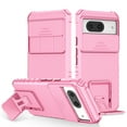 thumbnail image 1 of Decase for Google Pixel 8 2023 Dual-Layer Protector Case,with Silde Camera Lens Protector,Built-in Telescopic Hidden Kickstand Shockproof Slim Heavy Duty Military Grade Protective Case,Pink, 1 of 11