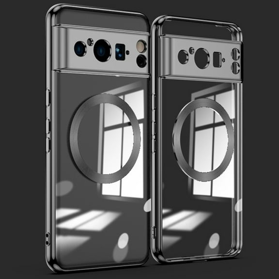 Decase for Google Pixel 8 Pro 2023 Compatible with MagSafe Case,Luxury Slim Shockproof Anti-fingerprint Plating Non-Yellowing Crystal Clear Protective Phone Case Cover,Black